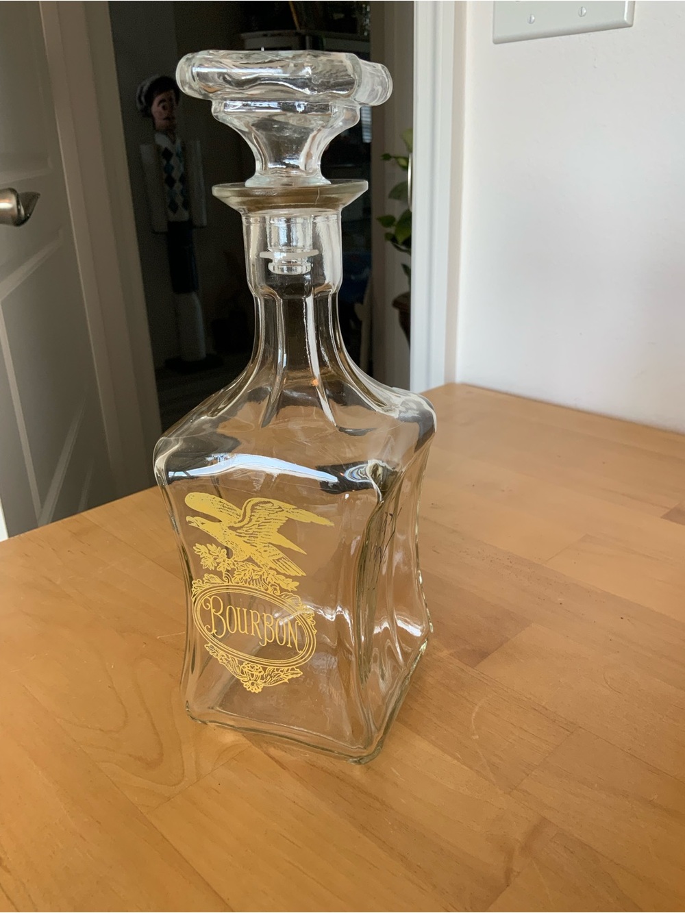 Clear Glass Bourbon Decanter with Gold Eagle Accent